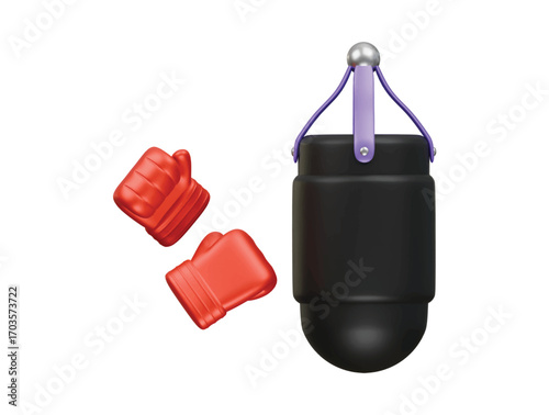 bloxing gloves and punching bag icon 3d illustration render