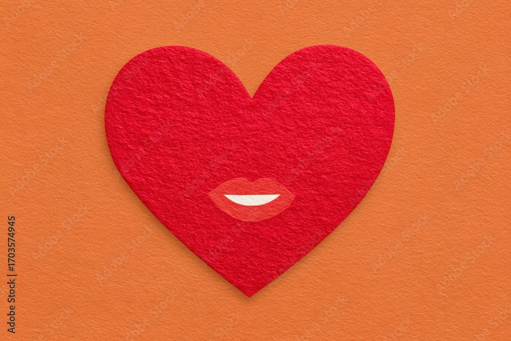Obraz premium Heart-shaped design with lips on orange background showcases creativity and color dynamics in visual art