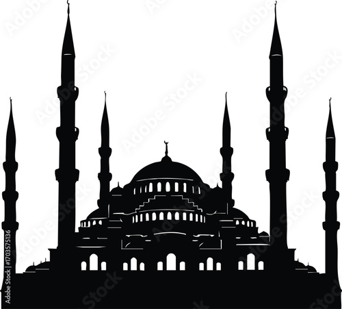 Silhouette of the blue mosque, a famous landmark in istanbul, turkey, showcasing its architectural grandeur and historical significance in a vector format