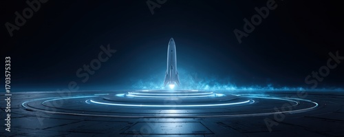 Futuristic rocket launchpad with glowing rings