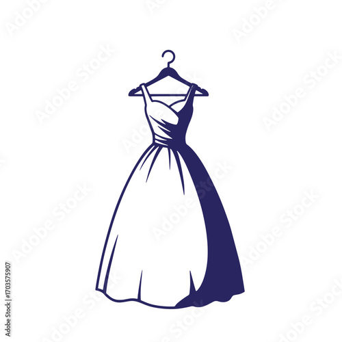 Elegant silhouette of a dress on a hanger minimalist fashion illustration isolated on white