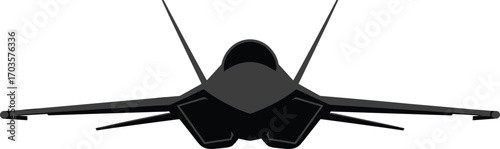 Fighter Jet Front View Vector – Military Aircraft Silhouette Illustration in Black – Modern Warplane Design for Aviation, Air Force, and Defense Concepts