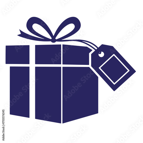 Elegant vector illustration of a gift box with a ribbon bow and blank price tag