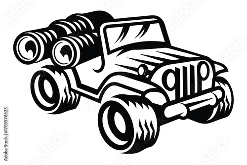 Black monochrome offroad car with big tires shows its powerful nature perfectly