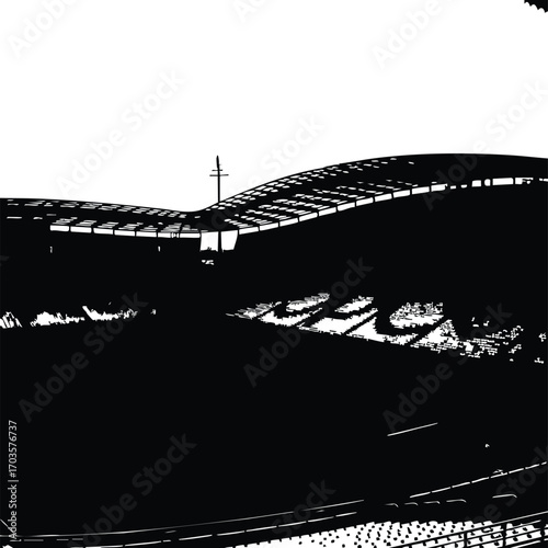 Silhouette of a stadium, capturing its sweeping curves and dynamic form, suggesting a place of excitement, competition, and community gathering
