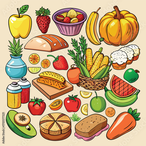  Food vector, Food design, Food concept, Food post, Food cartoon, Food icon, Food template, Food art, Food topics, Food doodle
