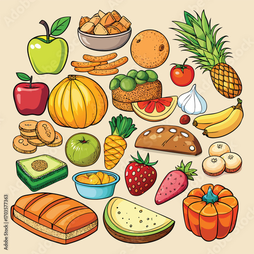  Food vector, Food design, Food concept, Food post, Food cartoon, Food icon, Food template, Food art, Food topics, Food doodle