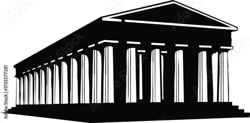A captivating black and white silhouette presents a classical greek temple, , evoking a sense of history, culture, and architectural grandeur