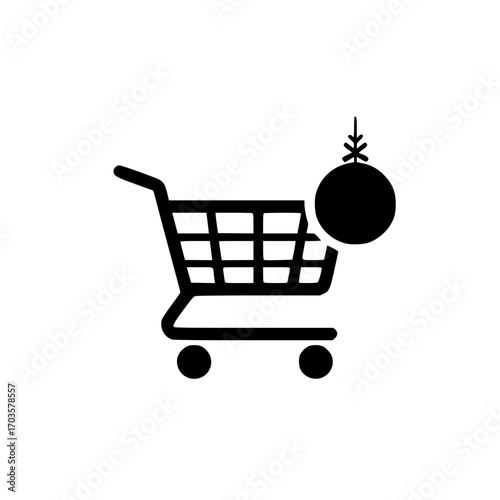 Christmas ornament ball in shopping cart vector illustration for seasonal market and gift retail