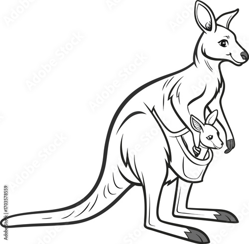 A cute cartoon kangaroo mammal with a baby illustration