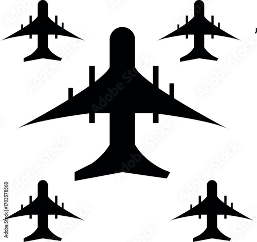 Silhouettes of airplanes vector illustration for aviation and travel design