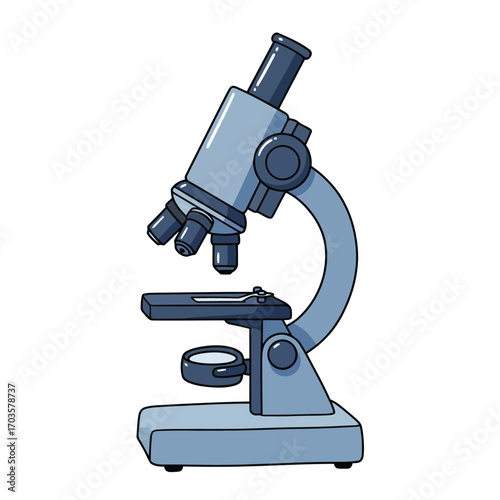 A scientific research microscope is a key piece of laboratory equipment for discoveries in biology and medicine, isolated on a white background