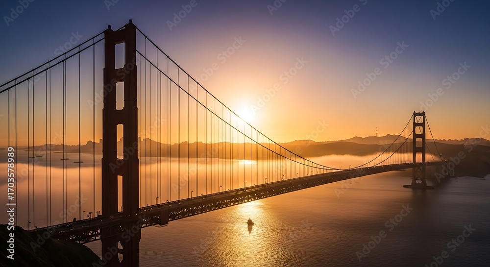 Fototapeta premium Spectacular sunrise over the iconic Golden Gate Bridge in San Francisco.