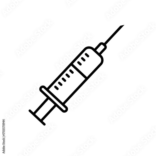 A sterile hypodermic syringe with a sharp needle, a medical object used for injection, is isolated on a white background
