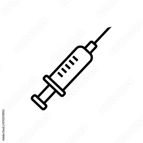 A blue hypodermic syringe with a needle is isolated on a white background, representing medical equipment used for injection, vaccination, and healthcare