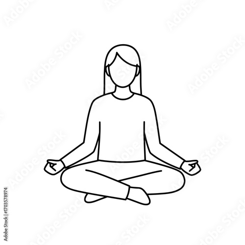 Black vector silhouette of a woman in a tranquil lotus pose, symbolizing health and relaxation