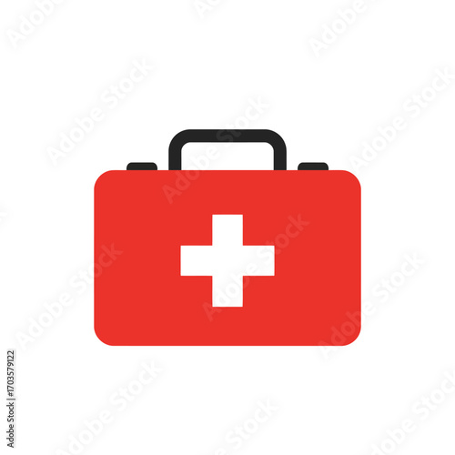 First aid kit with red cross isolated on white background