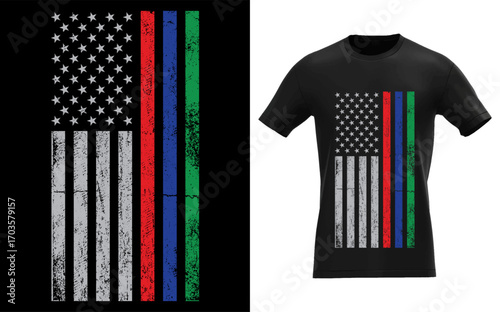 Thin red blue green line design for police firefighters and military support