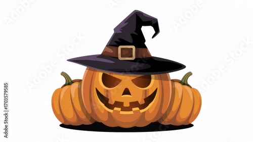 Whimsical Halloween Pumpkin Patch with Witch Hat