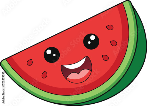 Joyful watermelon slice with wide mouth and happy eyes expressing laughter and fun food art vector