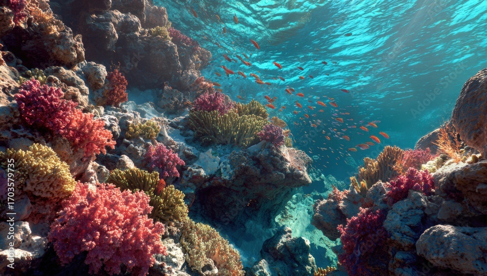 Fototapeta premium Underwater coral reef teeming with fish