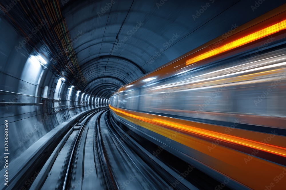Obraz premium Fast train in a dark tunnel (1)
