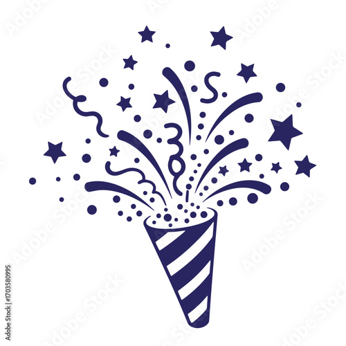 Festive party popper exploding with stars confetti and streamers celebration event vector