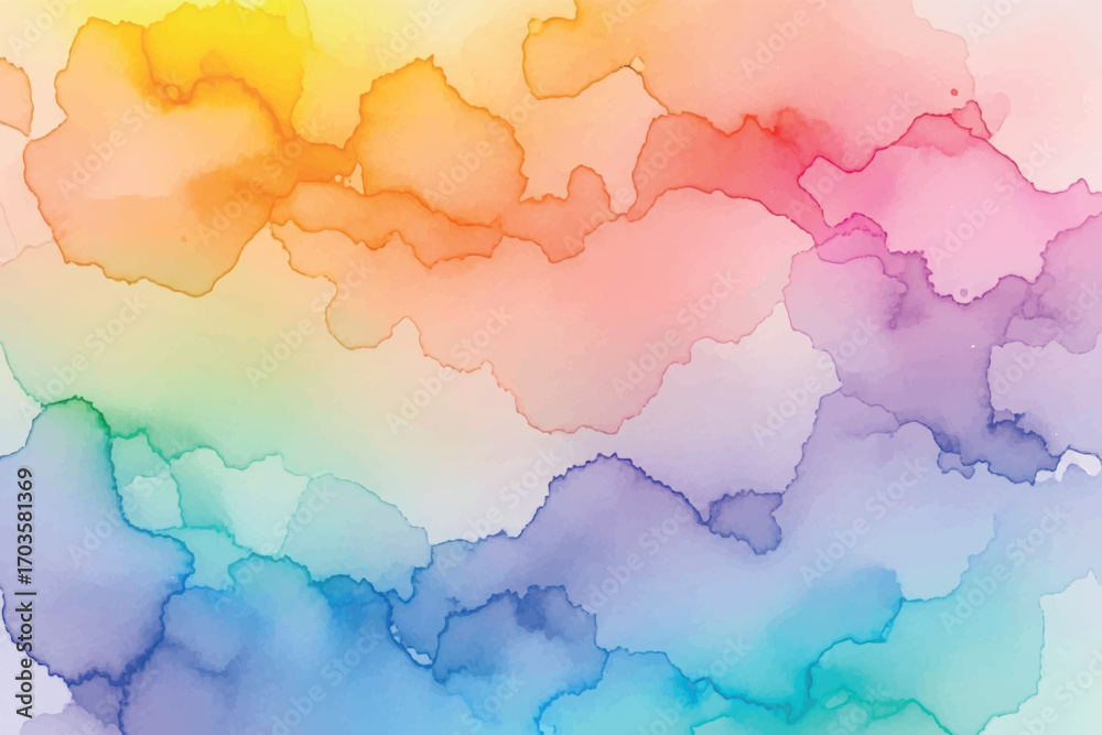 Obraz premium Soft watercolor splashes in rainbow colors creating a beautiful, ethereal, and artistic background for creative designs