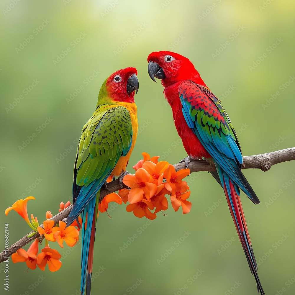 Obraz premium two parrots on a branch