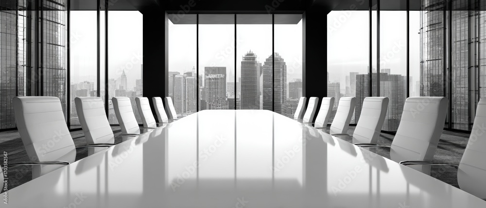 Obraz premium Empty boardroom with city view