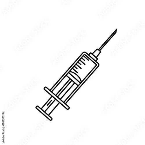 Simple black and white illustration of a medical syringe, ready for injection.