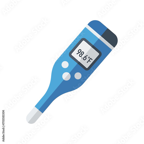 Digital thermometer displaying normal body temperature.