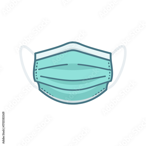 Illustration of a light blue surgical face mask with white ear loops, centered on a white background.