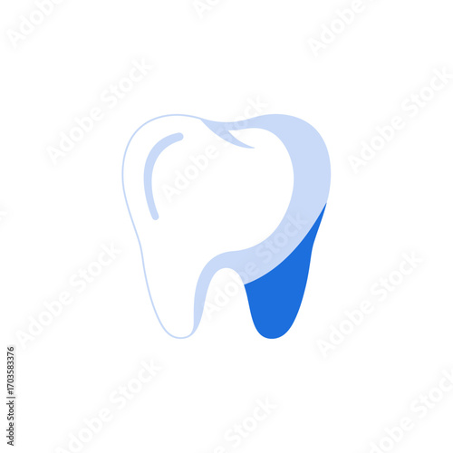 A stylized illustration of a healthy tooth, partially shaded blue.