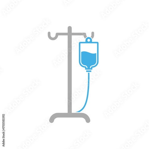 Illustration of an IV drip stand with a bag of blue fluid, isolated on a white background.