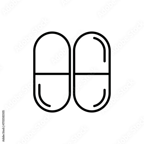 Two outlined, oval-shaped pills, side-by-side, simple medical illustration.