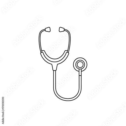 A simple line drawing of a stethoscope, a tool used in medical examinations.