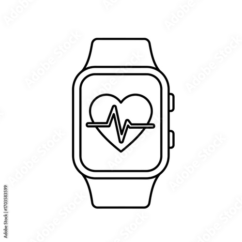 A smartwatch displaying a heart rate monitor, showing health and fitness tracking.