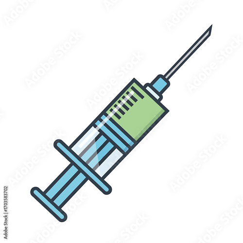 A medical syringe filled with a light green liquid, ready for injection.