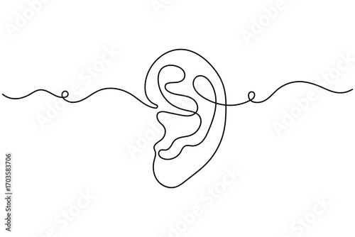 Human ear continuous one line  art drawing. world deaf day single line art. minimalist vector illustration.