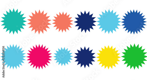 Collection of vibrant color starburst shapes.