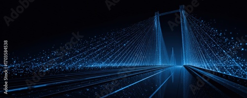Abstract digital representation of a suspension bridge at night