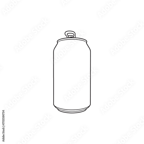 simple beverage can line art vector, empty soda can outline illustration, black and white drink container drawing, minimalist beer can icon, refreshment packaging graphic, recyclable aluminum can.