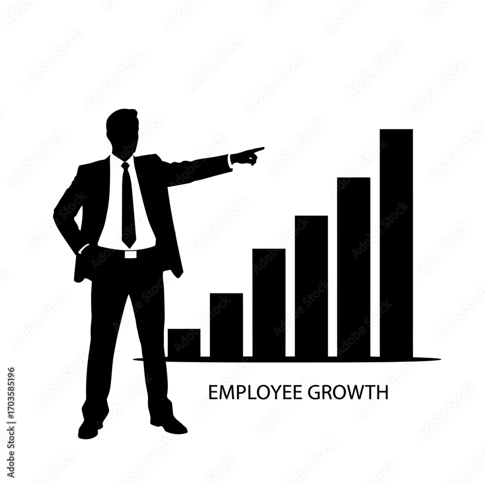 Fototapeta premium Silhouette of businessman pointing at employee growth chart