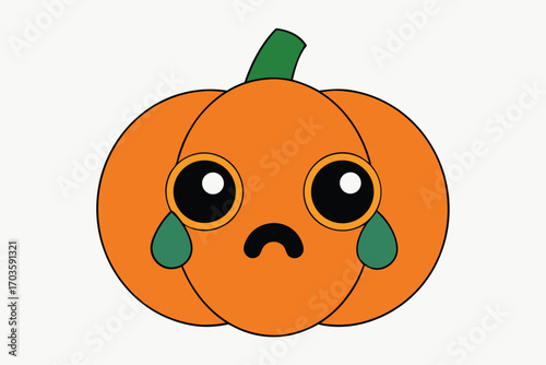 Sad crying pumpkin character feeling lonely and unchosen for halloween celebrations comic humor vector