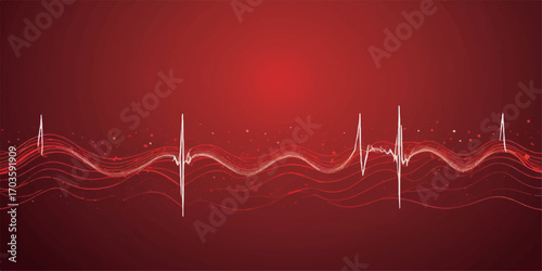 A pulsating red heart and a heartbeat on an ECG monitor create a striking abstract health illustration