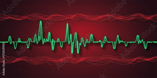 Green electrocardiogram line forms a heart shape on a black monitor, illustrating a healthy life pulse