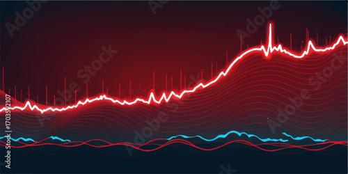 Abstract red background with a green line representing a heartbeat on a medical monitor