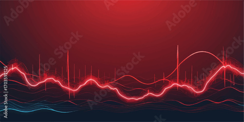 Abstract medical graph showing a red heartbeat pulse line on a black background, perfect for themes of health, love, and life