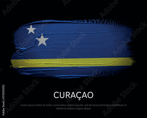 Curacao National flag brush painted on black background